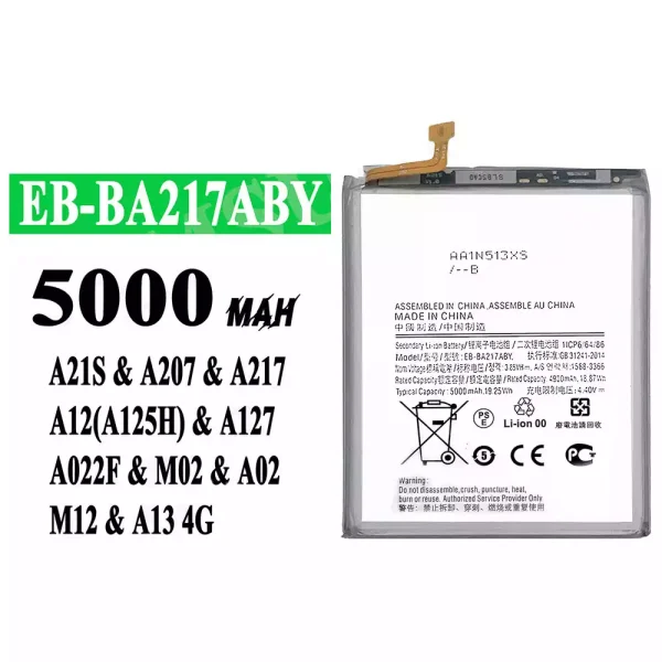 Akku modell EB-BA217ABY für Samsung A21S/A207/A217/A12(A125H)/A127/A022F/M02/A02/M12/A13 4G