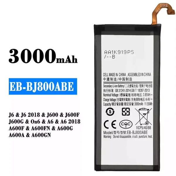 Akku modell EB-BJ800ABE für Samsung J6/J6 2018/A6/A6 2018
