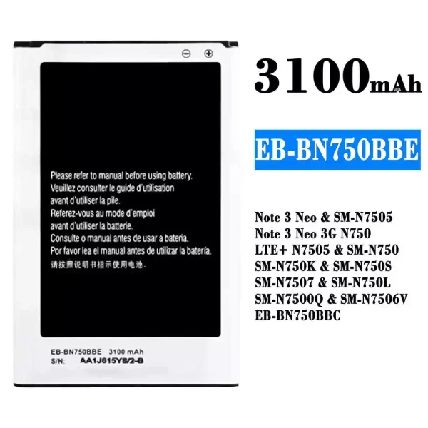 Akku modell EB-BN750BBE EB-BN750BBC für Samsung Note 3 Neo