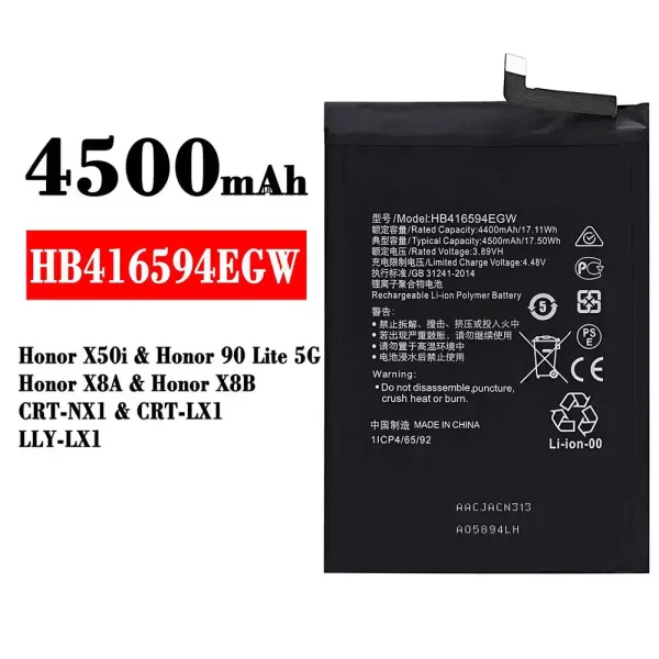Akku modell HB416594EGW für HUAWEI Honor X50i / Honor 90 Lite 5G /Honor X8A / Honor X8B