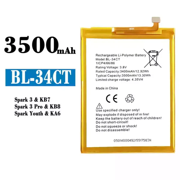 Akku modell BL-34CT für Tecno Spark 3 / Spark 3 Pro / Spark Youth