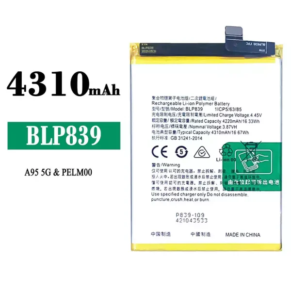 Akku modell BLP839 für OPPO A95 5G / A94 5G / Reno 5Z 5G / Reno 6Z