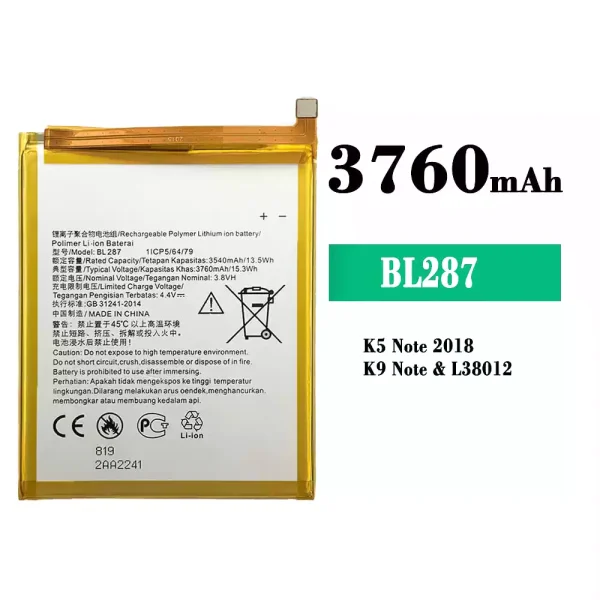 Akku modell BL287 für Lenovo K5 Note 2018/K9 Note
