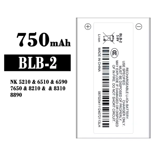 Akku modell BLB-2 für Nokia NK 5210/6510/6590/7650/8210/8310/8890